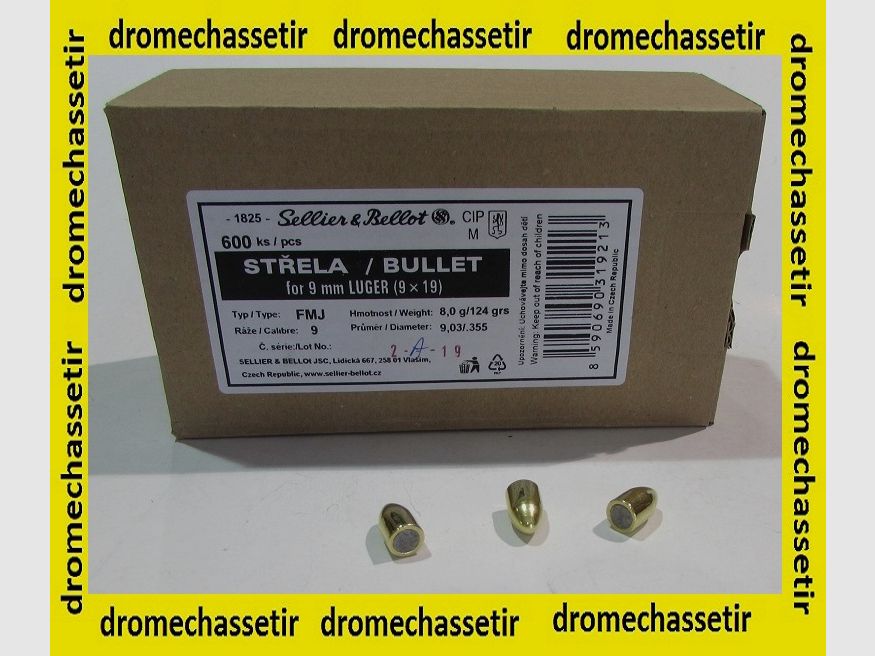 Boite de 600 ogives Sellier & Bellot, 9mm, 124 grains, ref 3200