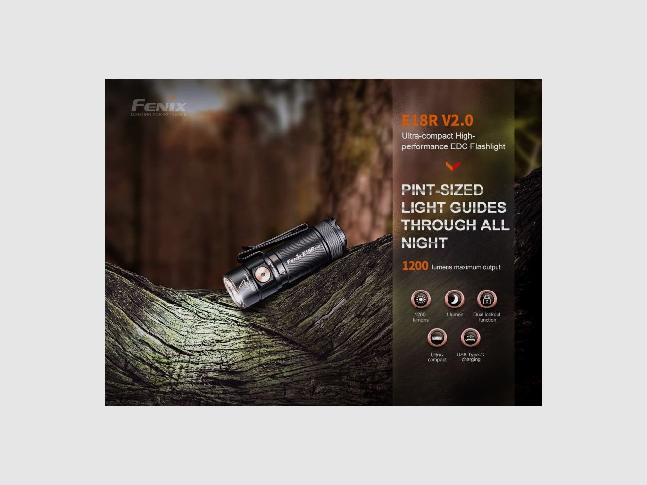 FENIX E18R v2.0, mini linterna EDC recargable 1200 lúmenes 146 m, imagen 8 de 14