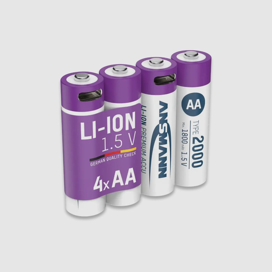 Pacco da 4 batterie AA Li-Ion Ansmann con cavo di ricarica