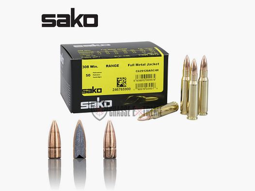 50 cartucce SAKO Speedhead Fmj .308 Win Range 123 Gr