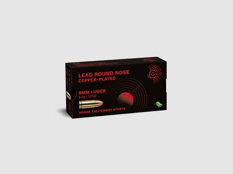 GECO 9 mm Luger Lead Round Nose, copper-plated 8,0g/124gr