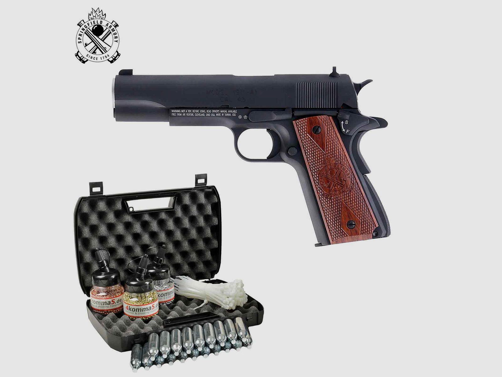Kofferset Springfield 1911 Vollmetall 4,5 mm BB Blowback Co2-Pistole (P18)