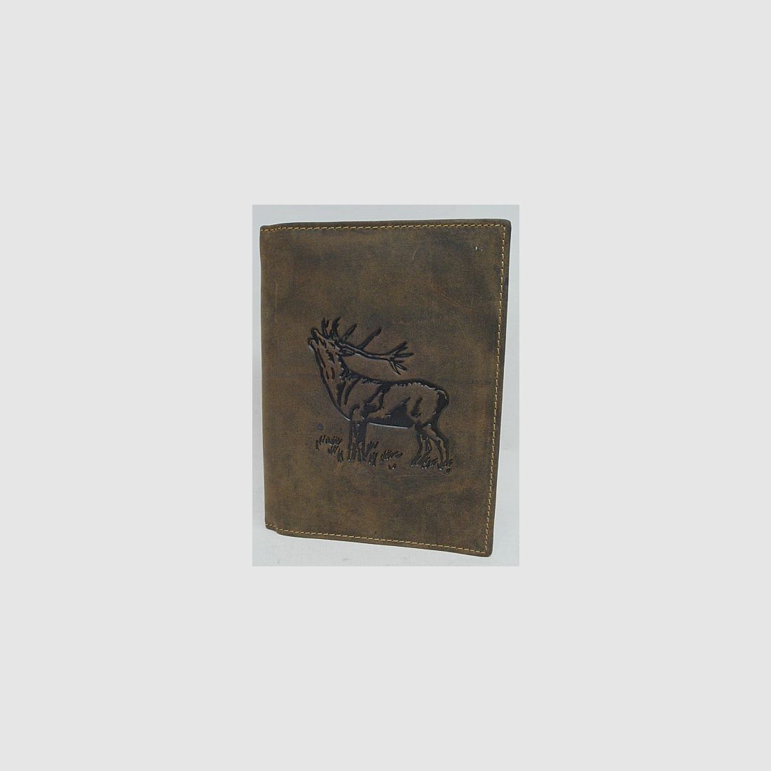 Jagdscheinetui Hirsch - braunes Antikleder,6 Fächer