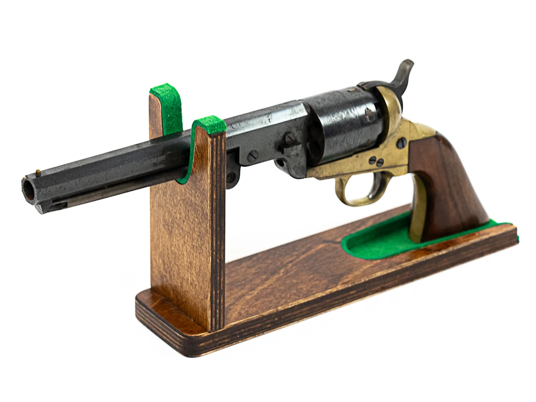 Displaystandaard voor handvuurwapens – zwartkruitrevolver, pistool, luchtbuks, bruin No.5
