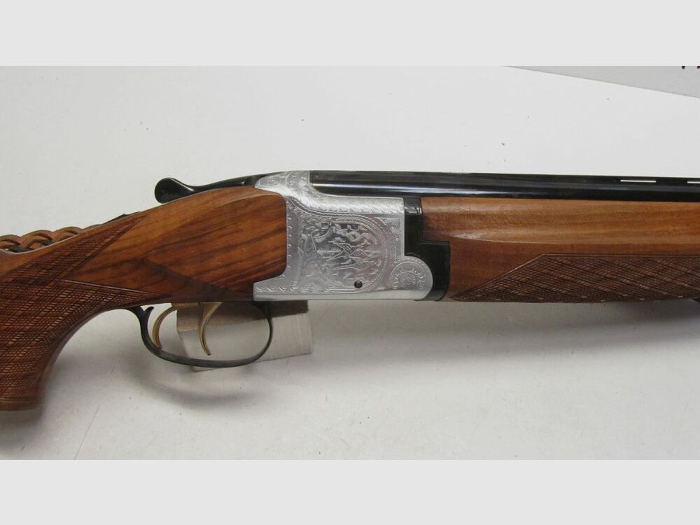 Bockdoppelflinte Laurona Spanien 12/70, LL 71 cm, sehr schöner Schaft 12/70