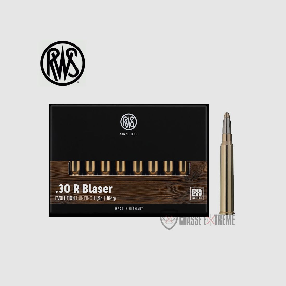 20 cartucce RWS cal. 30R Blaser 184gr EVO
