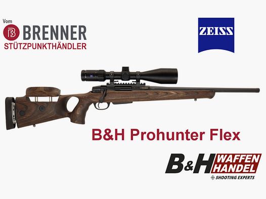 Brenner Komplettpaket: BR20 B&H Prohunter Flex Lochschaft mit Zeiss V4 fertig montiert