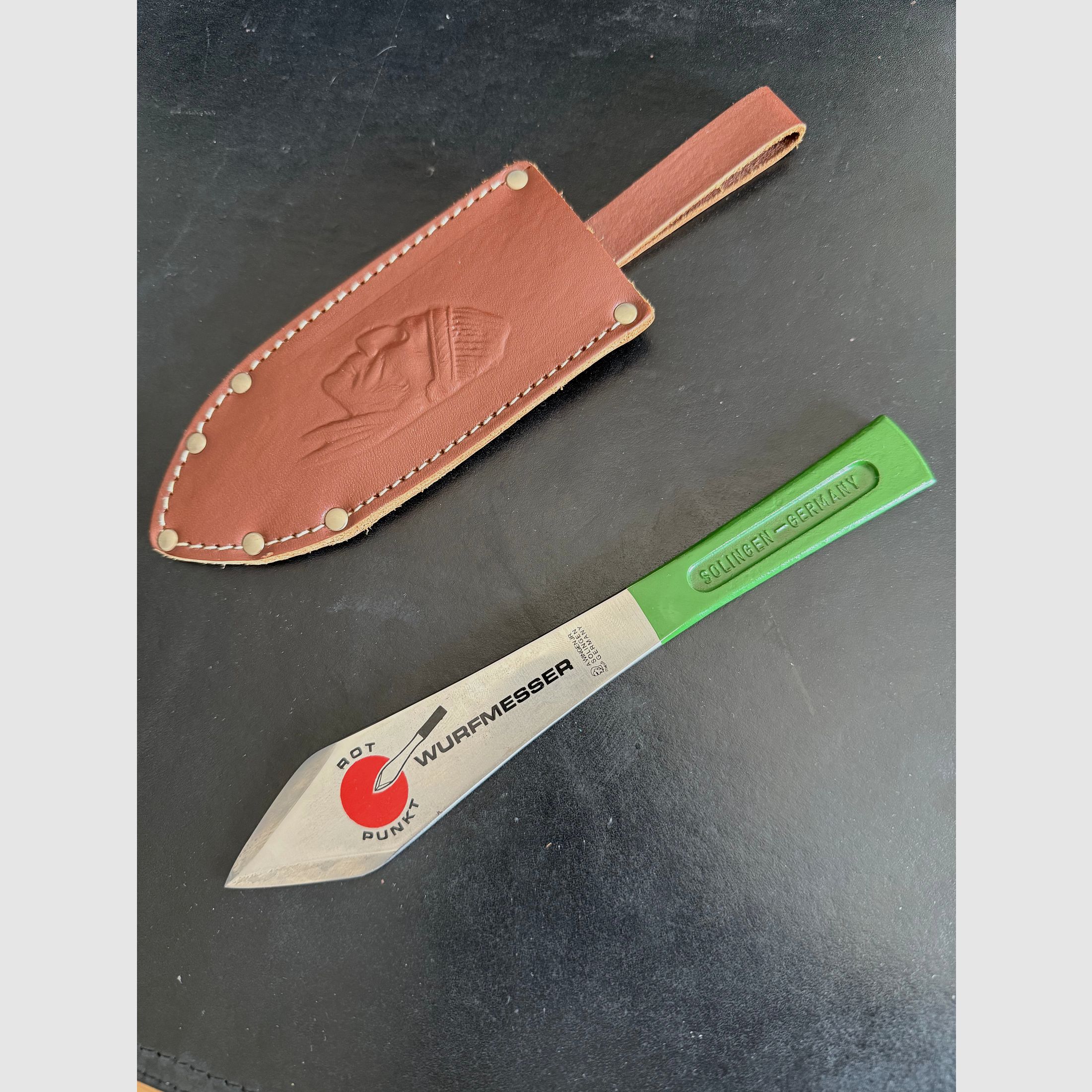 Wurfmesser Rotpunkt mit Leder Tasche 
