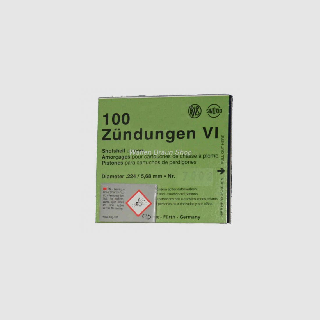 RWS Zündungen für Schrotpatronen, 5,68 mm, 7002