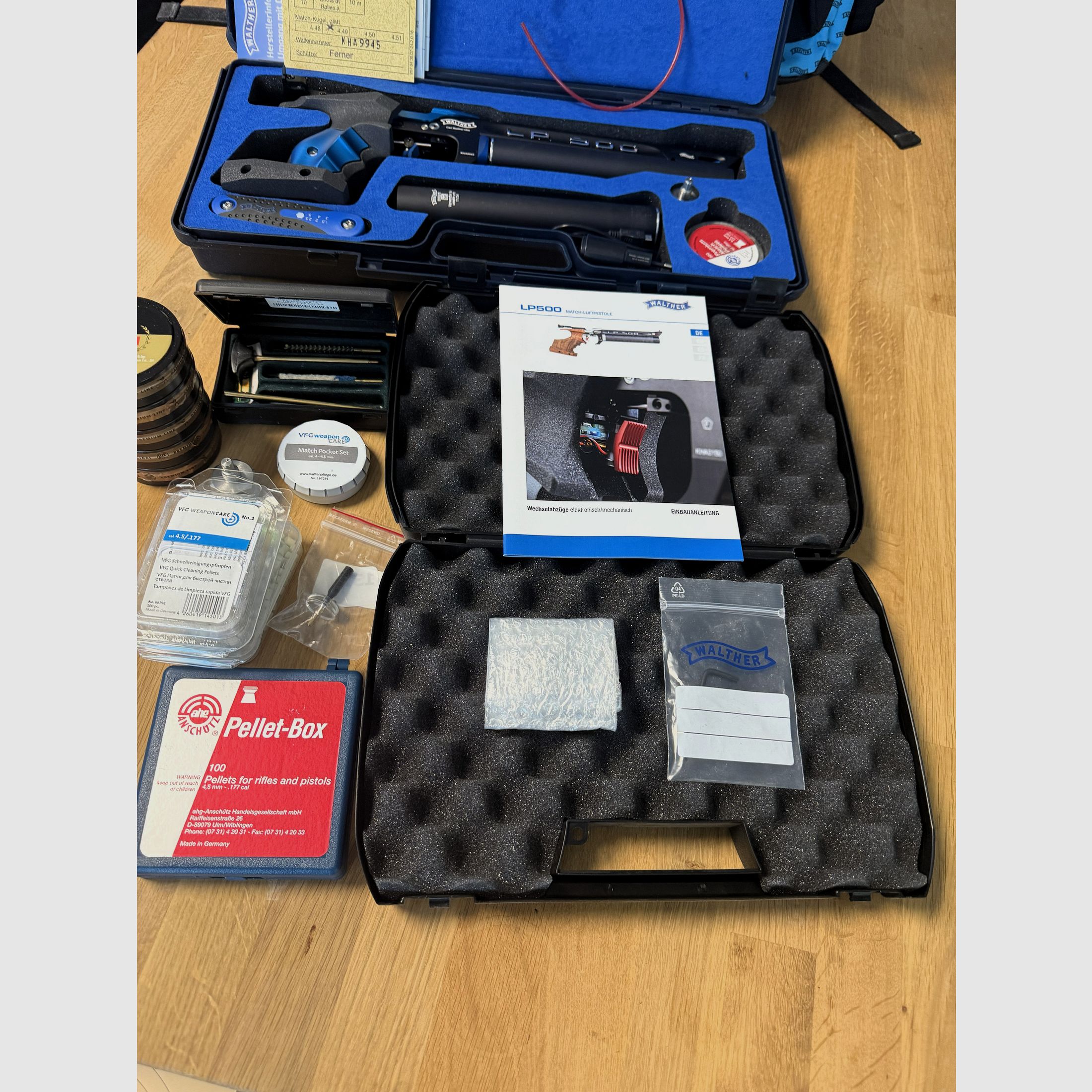 Walther LP 500 Meistermanufaktur mit el. Abzug, blau, 5D Griff M/L mit viel Zubehör