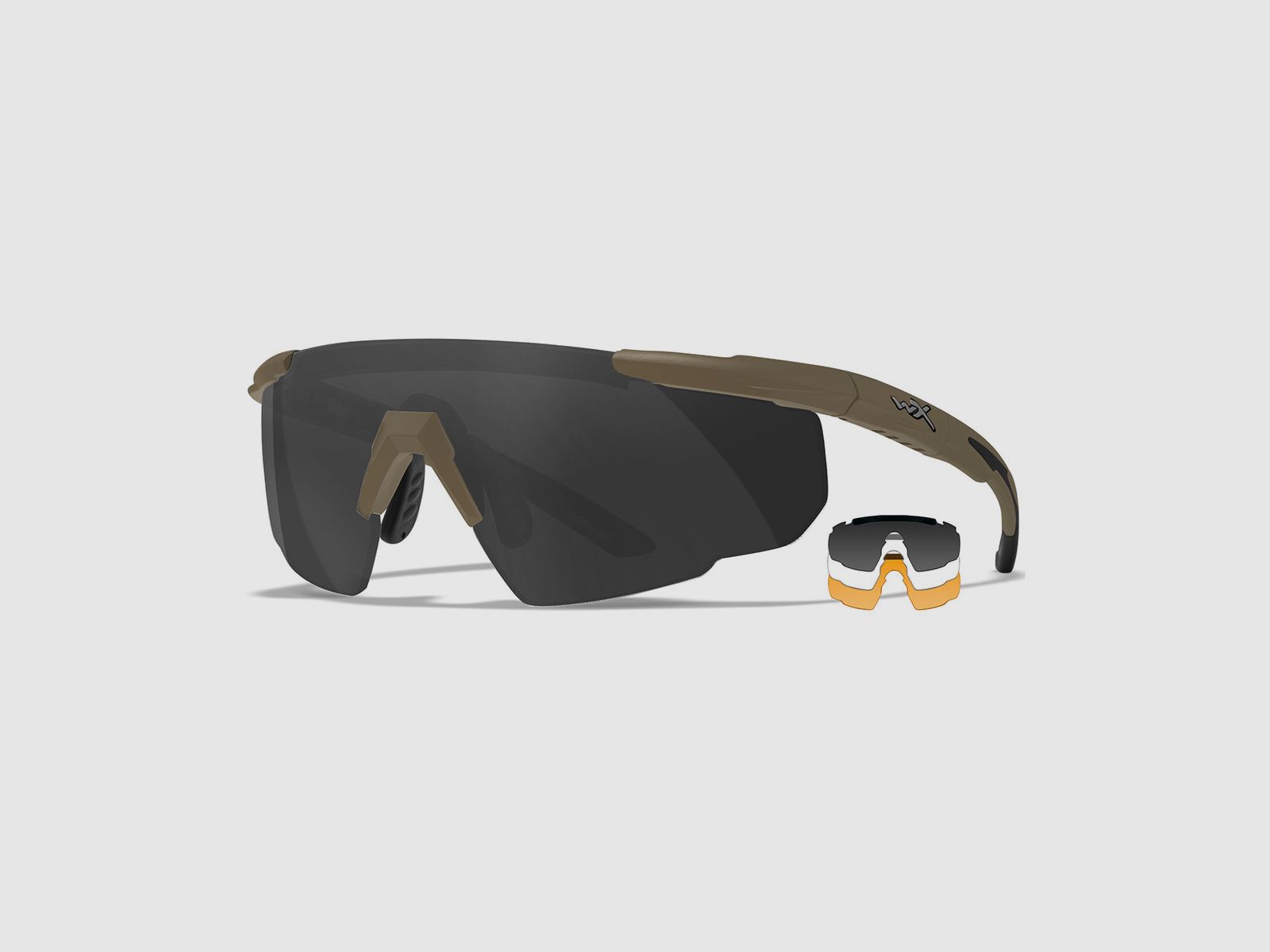 Lunettes – WILEY X – SABER ADVANCED 3 LENSES TAN FRAME (SMOKE GREY + CLEAR + LIGHT RUST), image 1 sur 5