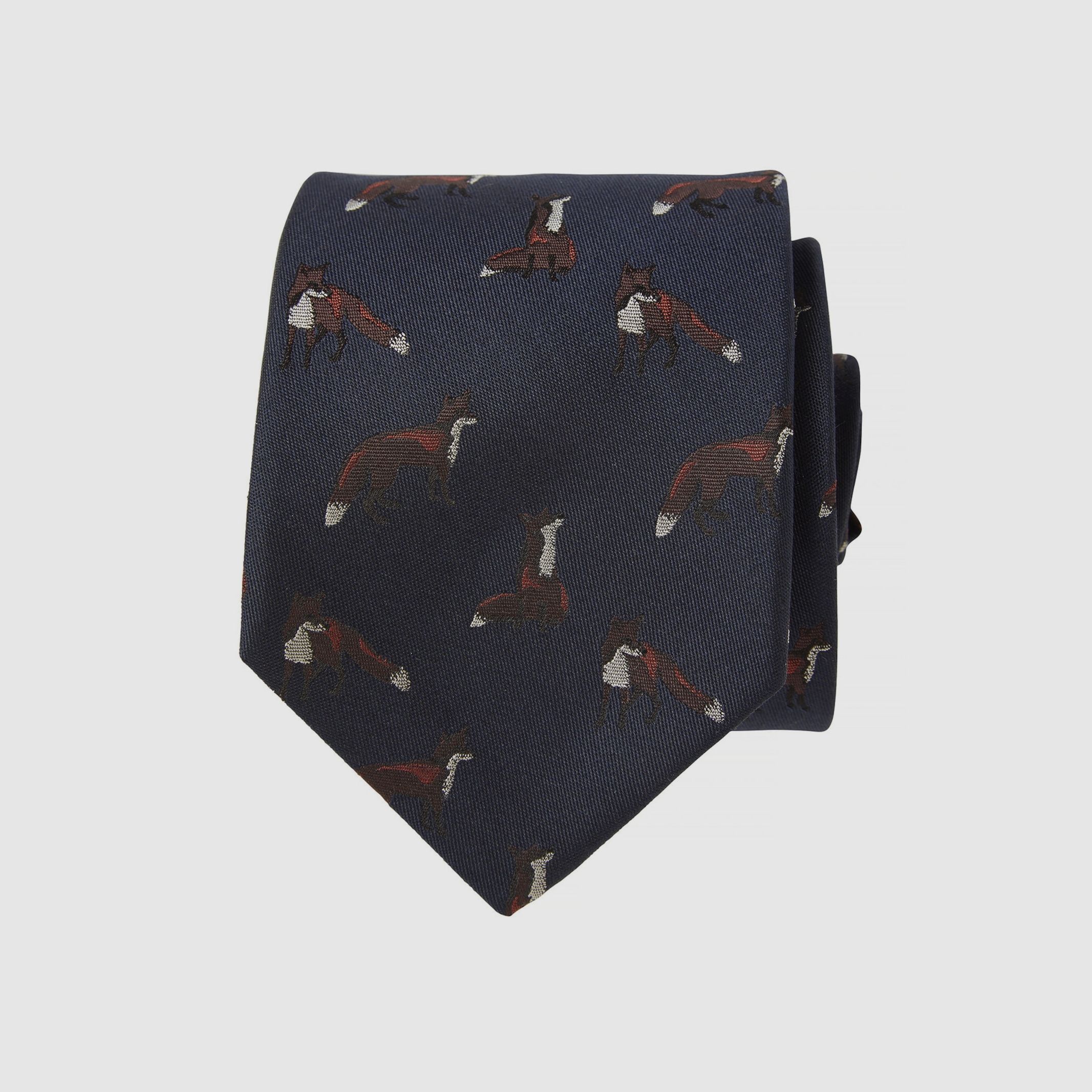 Cravatta in Seta Chevalier Dixter Blu Scuro con Volpi