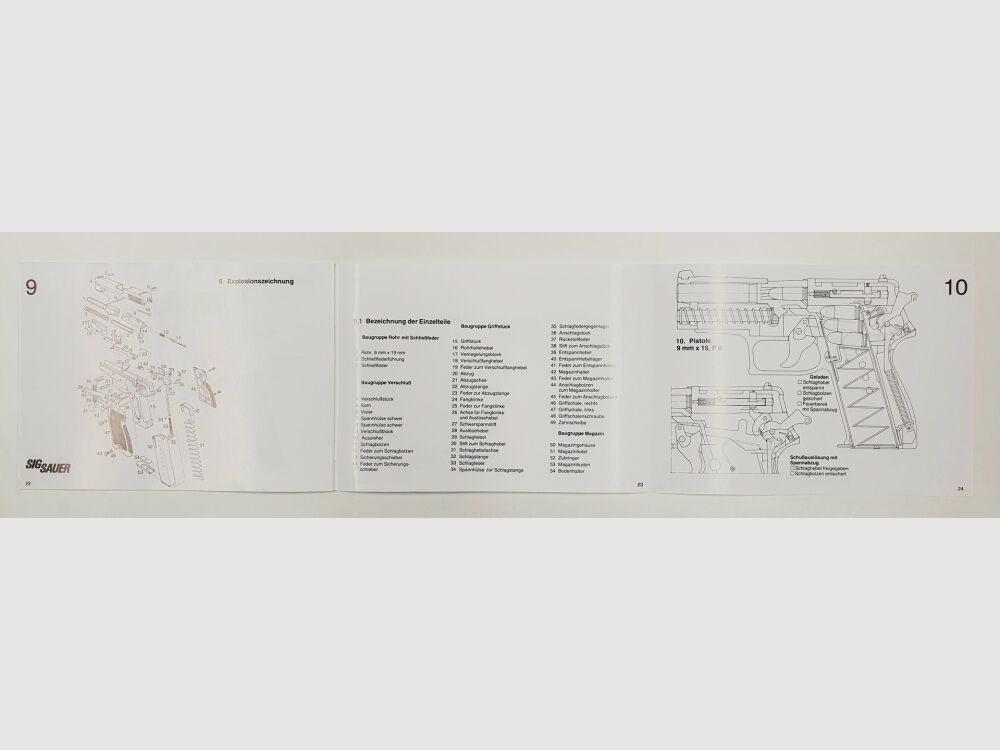 SIG Sauer short description and operating instructions for the pistol P6 / P225 9mm x 19 condition slightly used