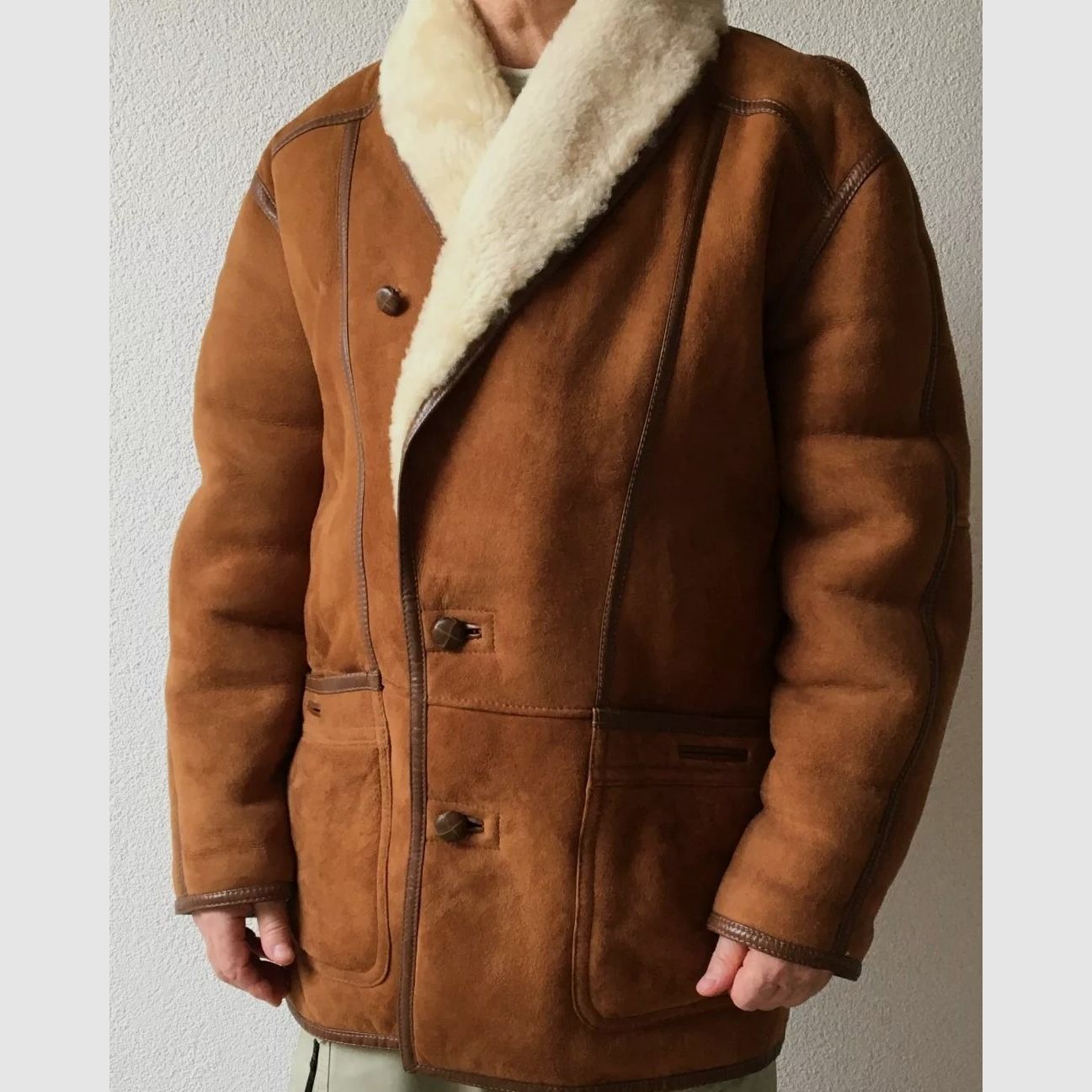 MABRUN oryginalna kurtka męska z owczej wełny (3/4), brązowa, rozmiar 50