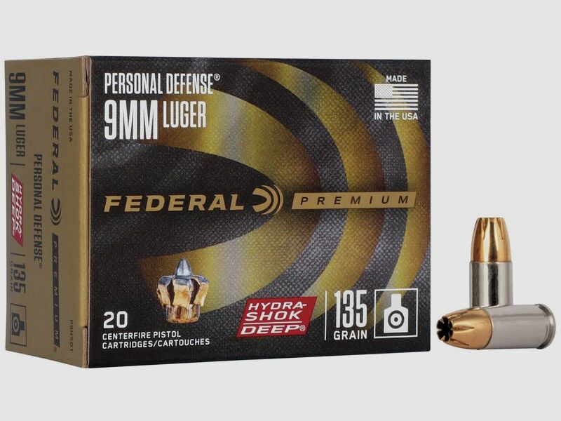 Federal Premium Personal Defense Hydra-Shok Deep 9mm Luger 135GR JHP 20 nabojów