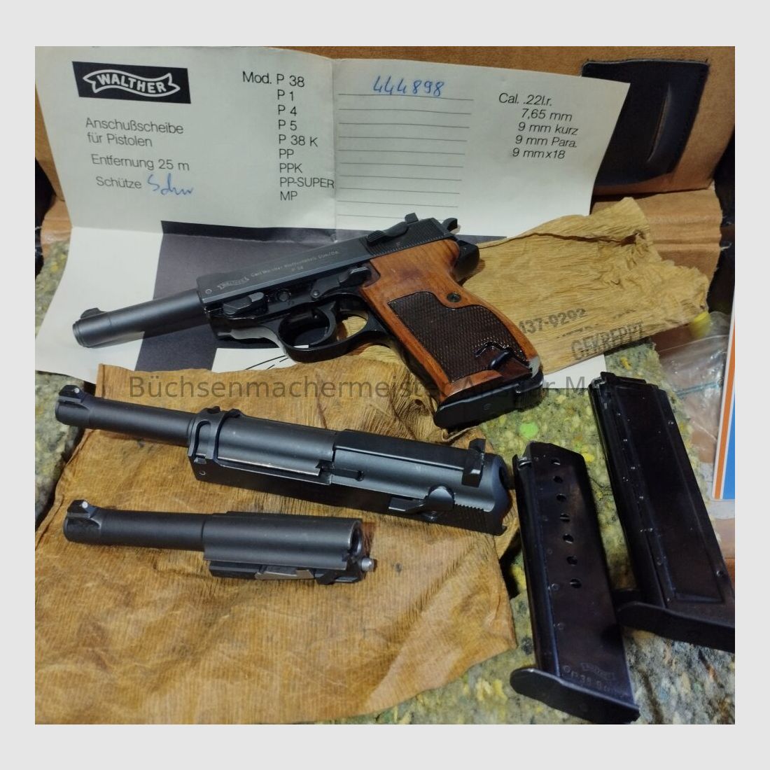 Walther P38 Set mit WS auf 22lr + Austauschlauf. 7,65mm Para P38 Set
