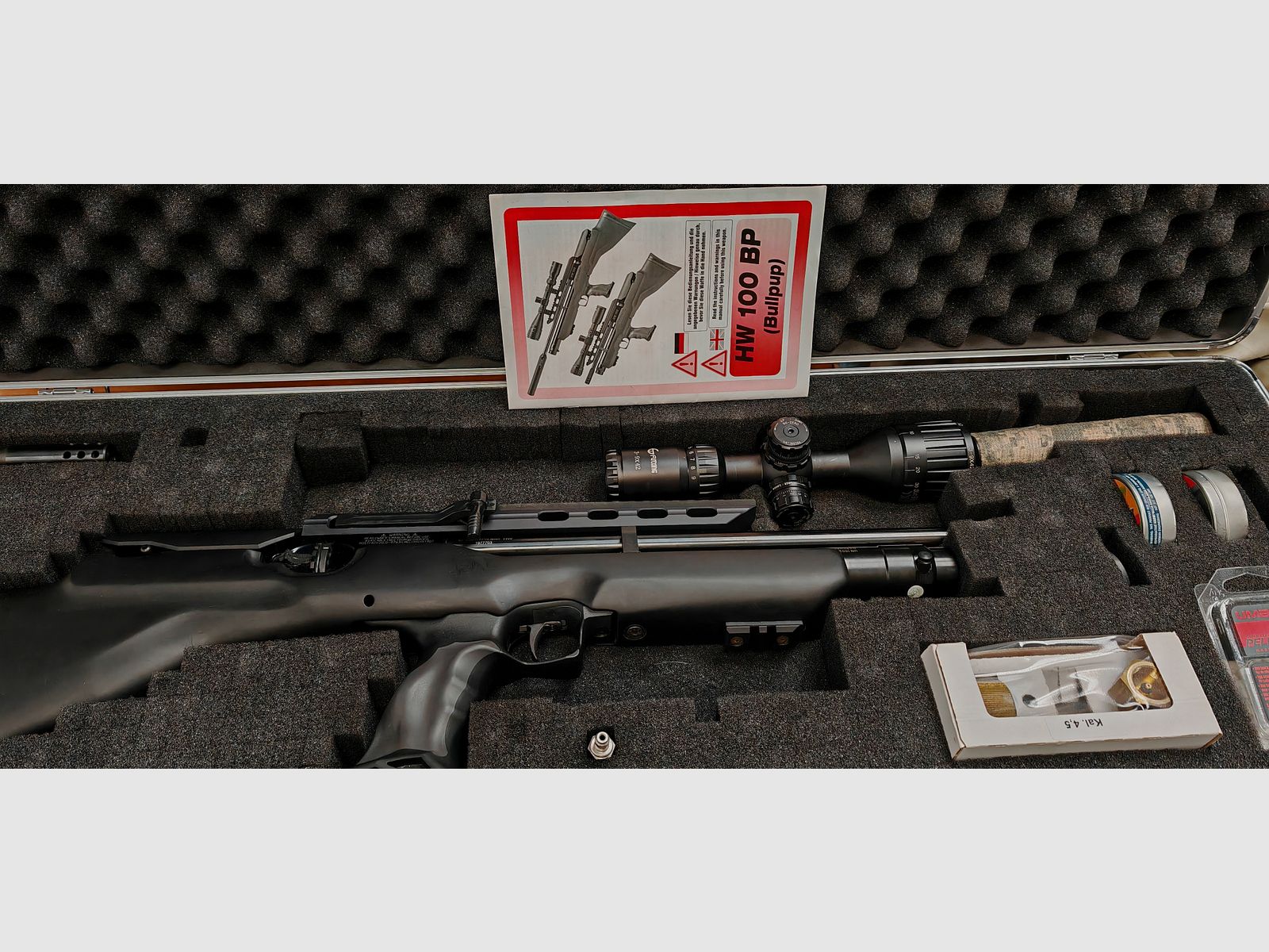 Weihrauch HW 100 Bullpub 4,5 m/m-7,5 J, con mucho accesorio, con maletín, como nuevo