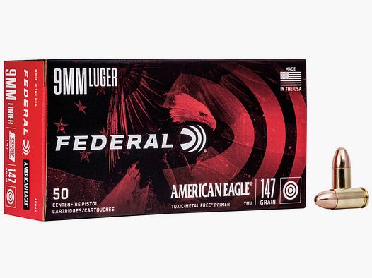 Federal American Eagle Indoor Range Training 9mm Luger 147GR TMJ 50 cartouches