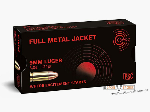GECO 9 mm Luger FMJ Full Metal Jacket 8,0g/124gr 50 Schuß