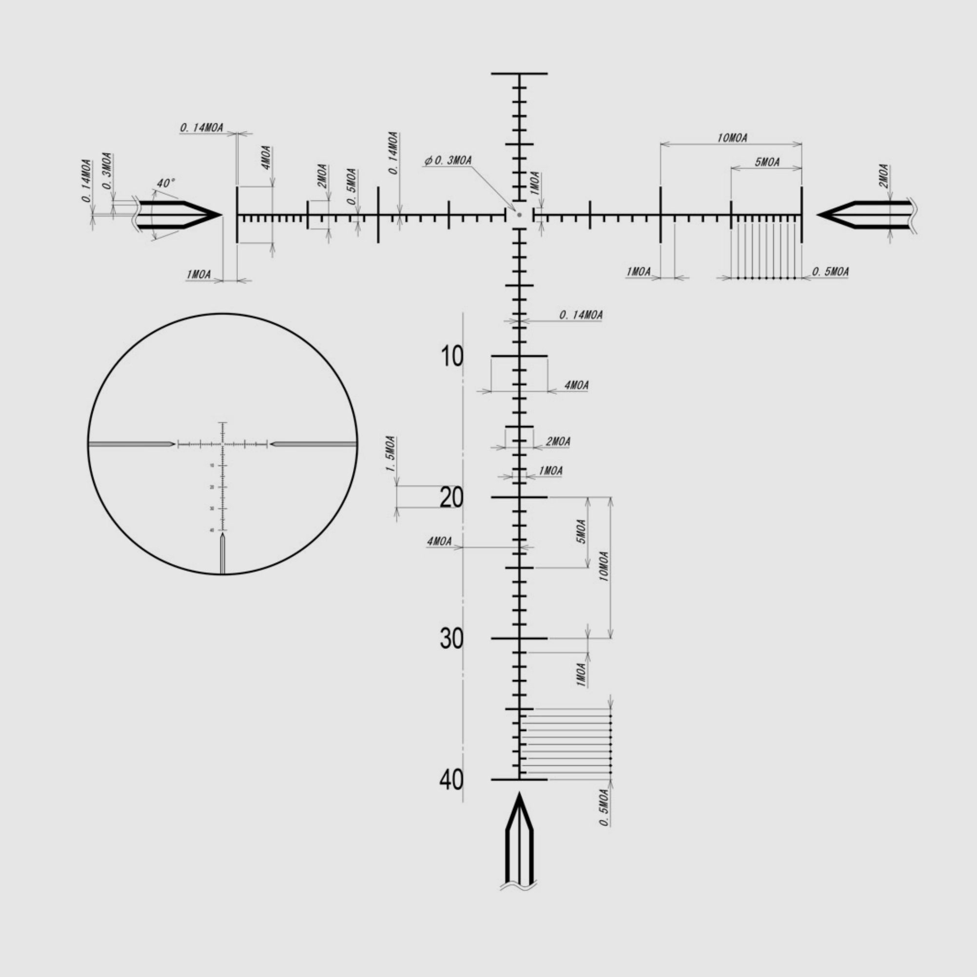 DDoptics 442511141 Zielfernrohr DDMP V10 4-40x50 Sportschießen 1/8 MOA tac-A