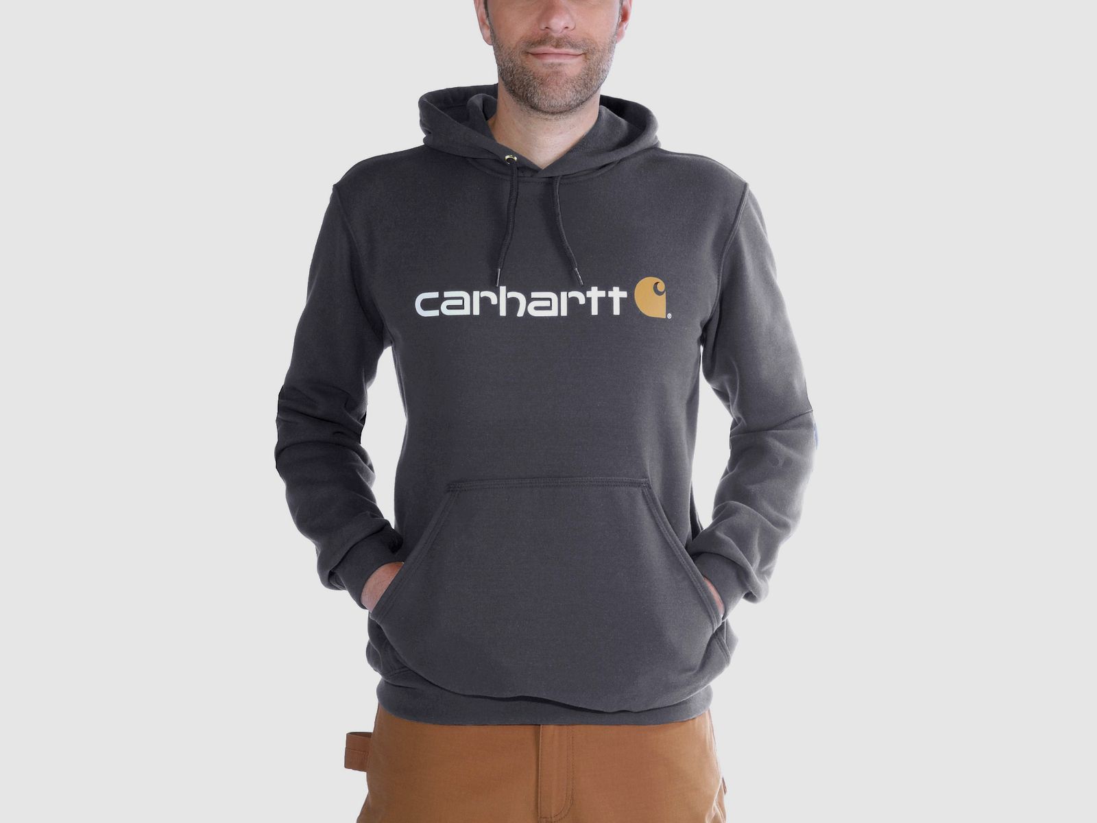 Carhartt Signature Logo Hoodie Heren Carbon Heather M