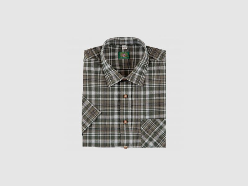 OS Trachten Men's Short Sleeve Shirt (checked, with breast pocket) | 51/52