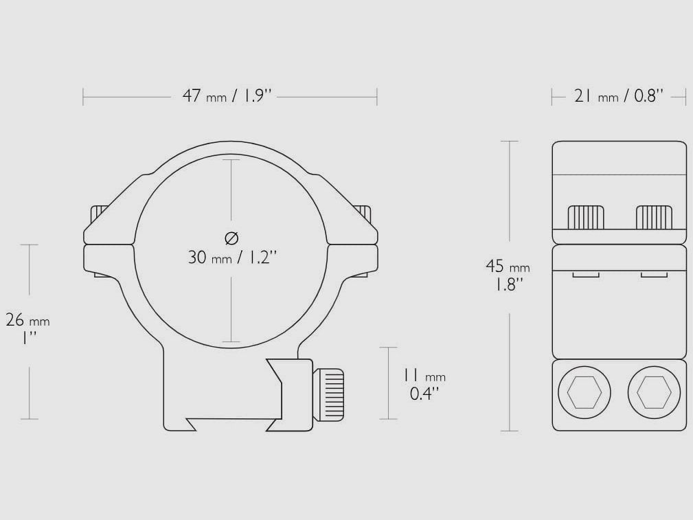 Hawke Match Montaggio Fisso in Alluminio 9-11mm 30mm Due Pezzi Medium, immagine 2 di 2