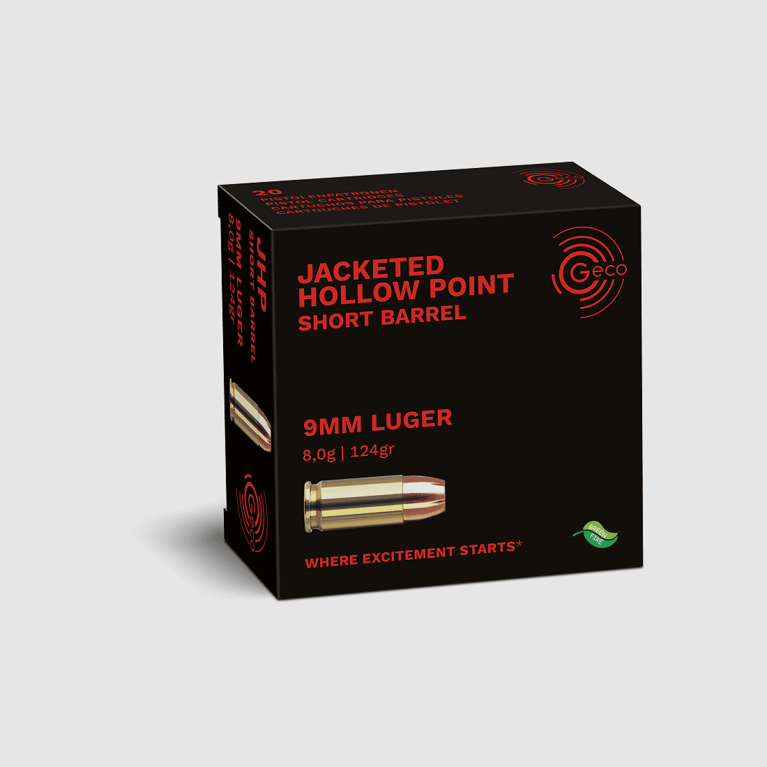 Geco 9mm Luger Hollow Point Sintox 124 gr. Red Zone - 20 pieces