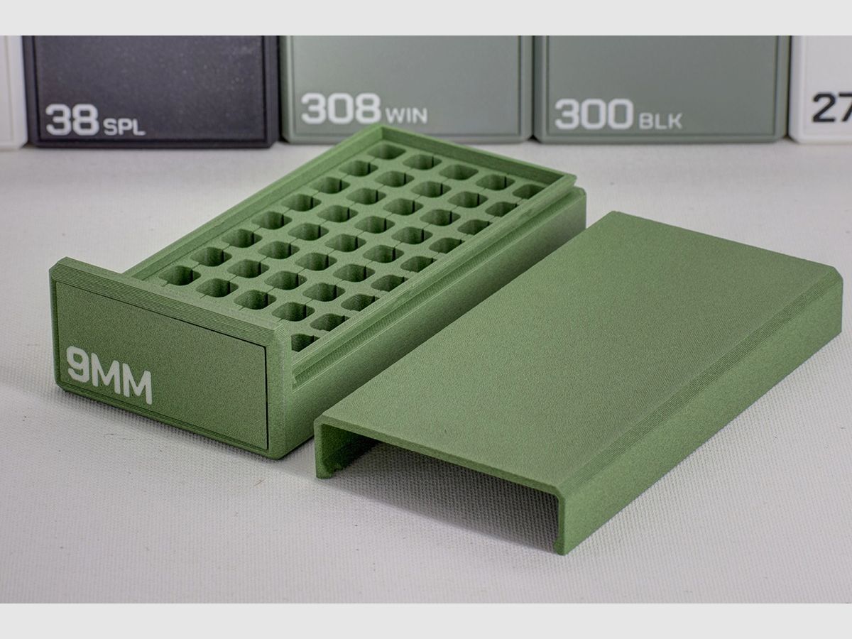Scatola per munizioni per 9 mm, .45 ACP e altro – Conservazione precisa, immagine 1 di 5