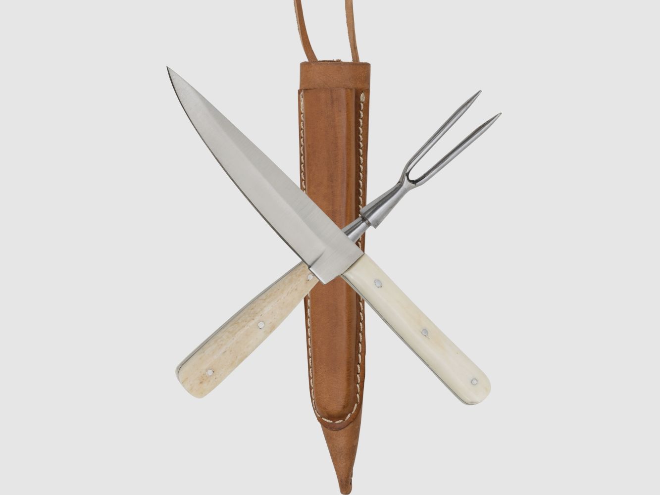 Mittelalterliches Besteckset Gabel Messer Essbesteck Knochen-Griff