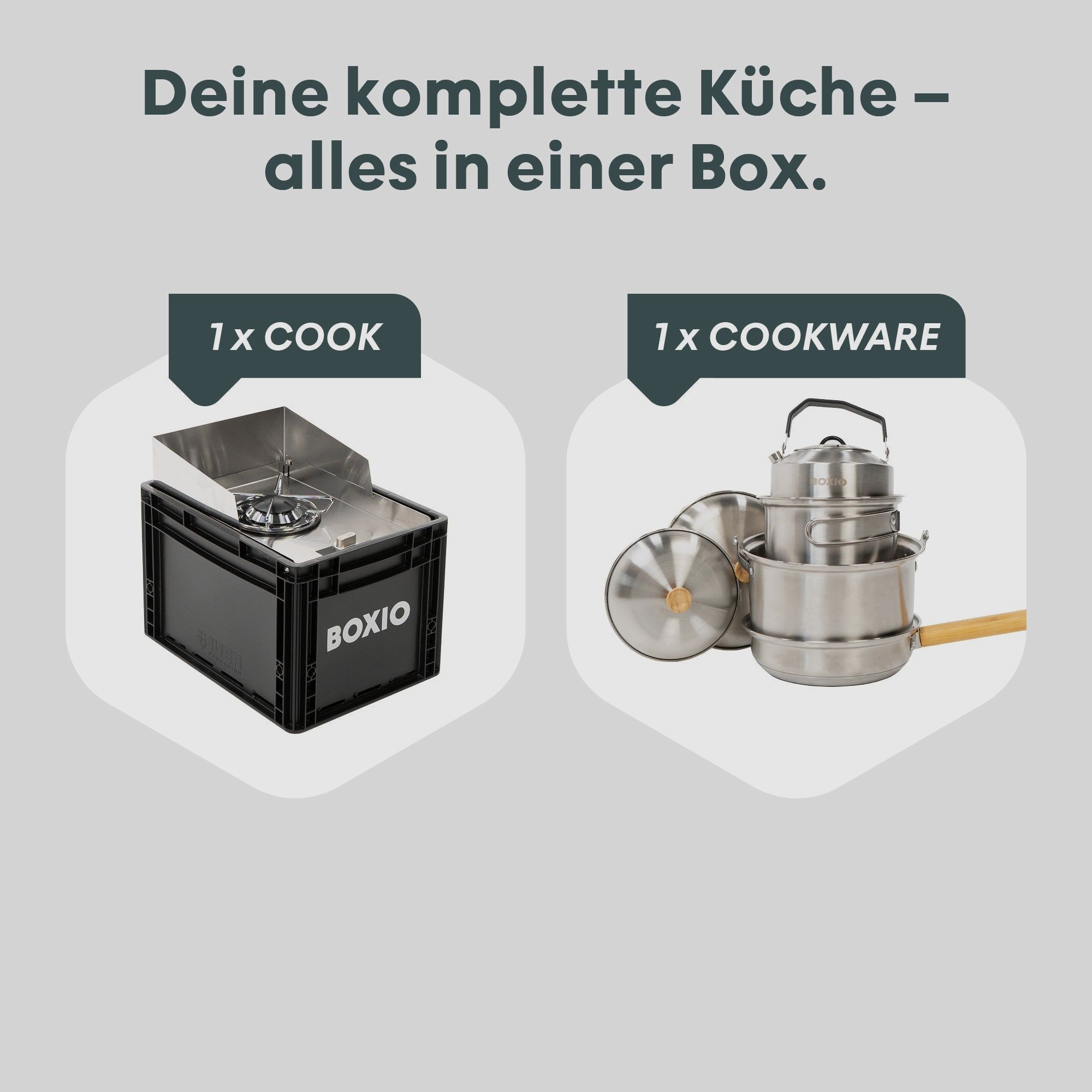 Mobiler Gaskocher mit Topfset I BOXIO COOK PLUS