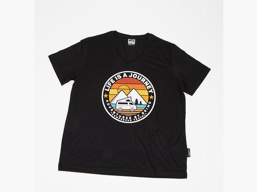 Reimo LIFE IS A JOURNEY Damen-T-Shirt – Schwarz, Größe XS