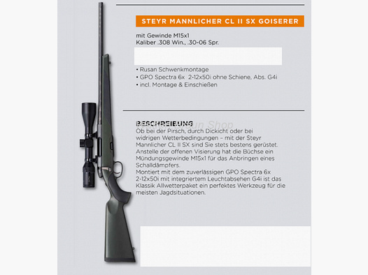 MANNL. CL.II SX/KL ohne Visierung. Kal. 308 mit GPO 6x 6-12x50i+Rusan SWM