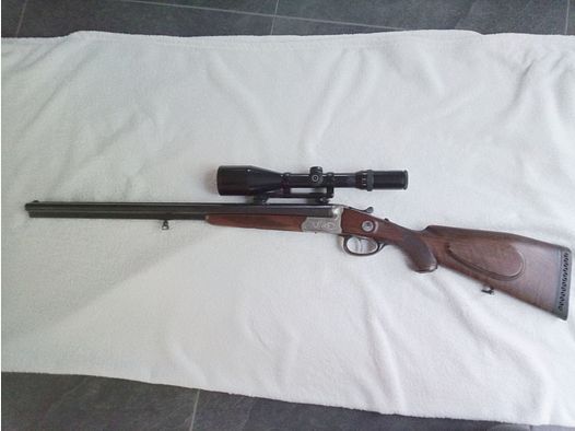 Krieghoff Drilling Trumpf mit Einstecklauf, neue Schwenkmontage, S&B 2,5-10x56 LA4