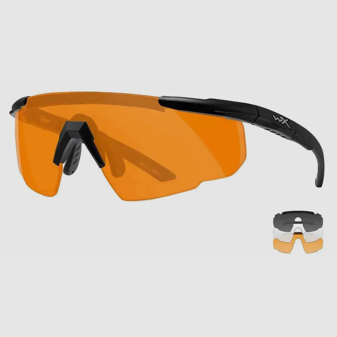 Wiley X Schießbrille Saber Advanced Set Gläser: grau, klar, helles orange, Gestell: matt schwarz