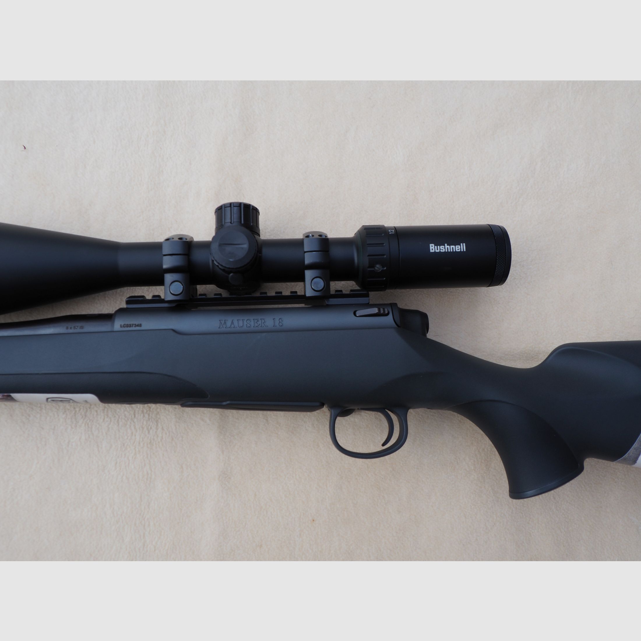 Sehr schöne Mauser, Modell 18, Kaliber 8x 57 IS mit Zielfernrohr Bushnell Prime 3-12x56, Neu 2022 gekauft, ungebraucht!
