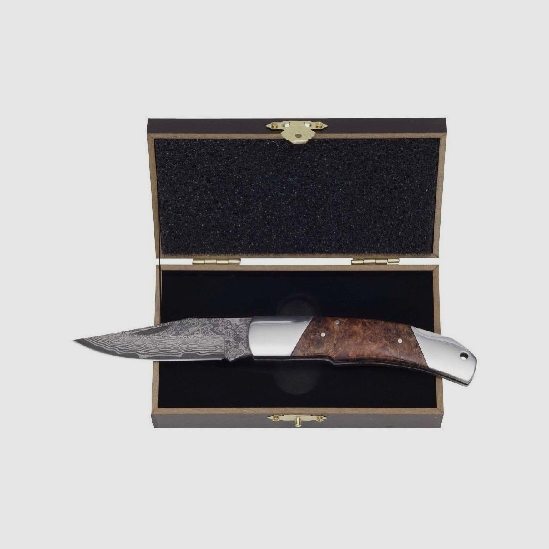 Coltello pieghevole in damasco legno radica 39 strati con guancetti in acciaio
