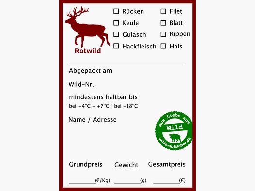 Wildbret-Gefrieretiketten Wilde Aufkleber