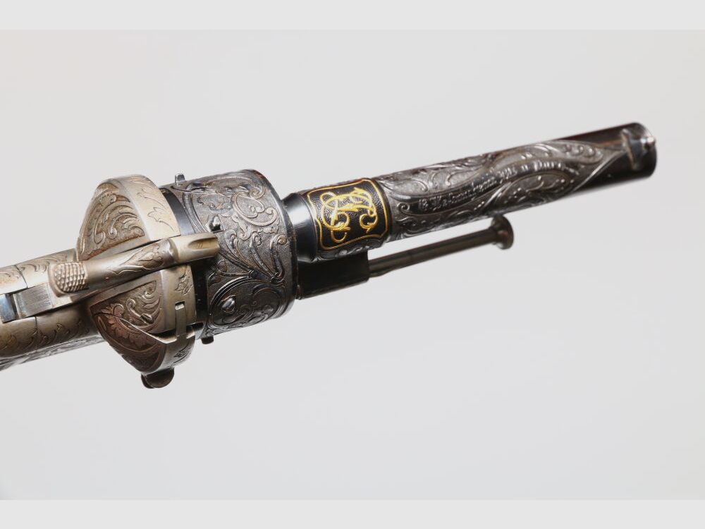 Lefaucheux Revolver Rarität mit passender Schatulle Vollgravur Stiftfeuer