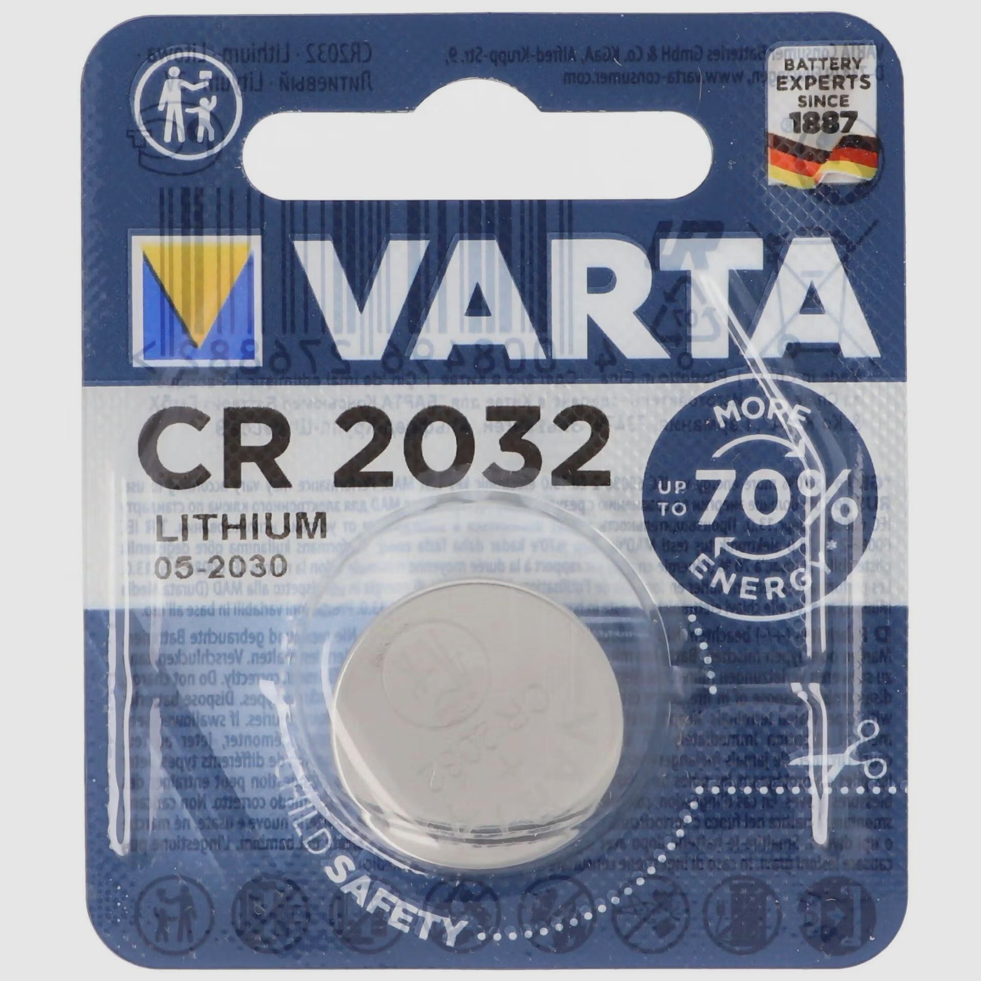 Varta Batterij CR2032, 1 verpakking, 3V / 220mAh