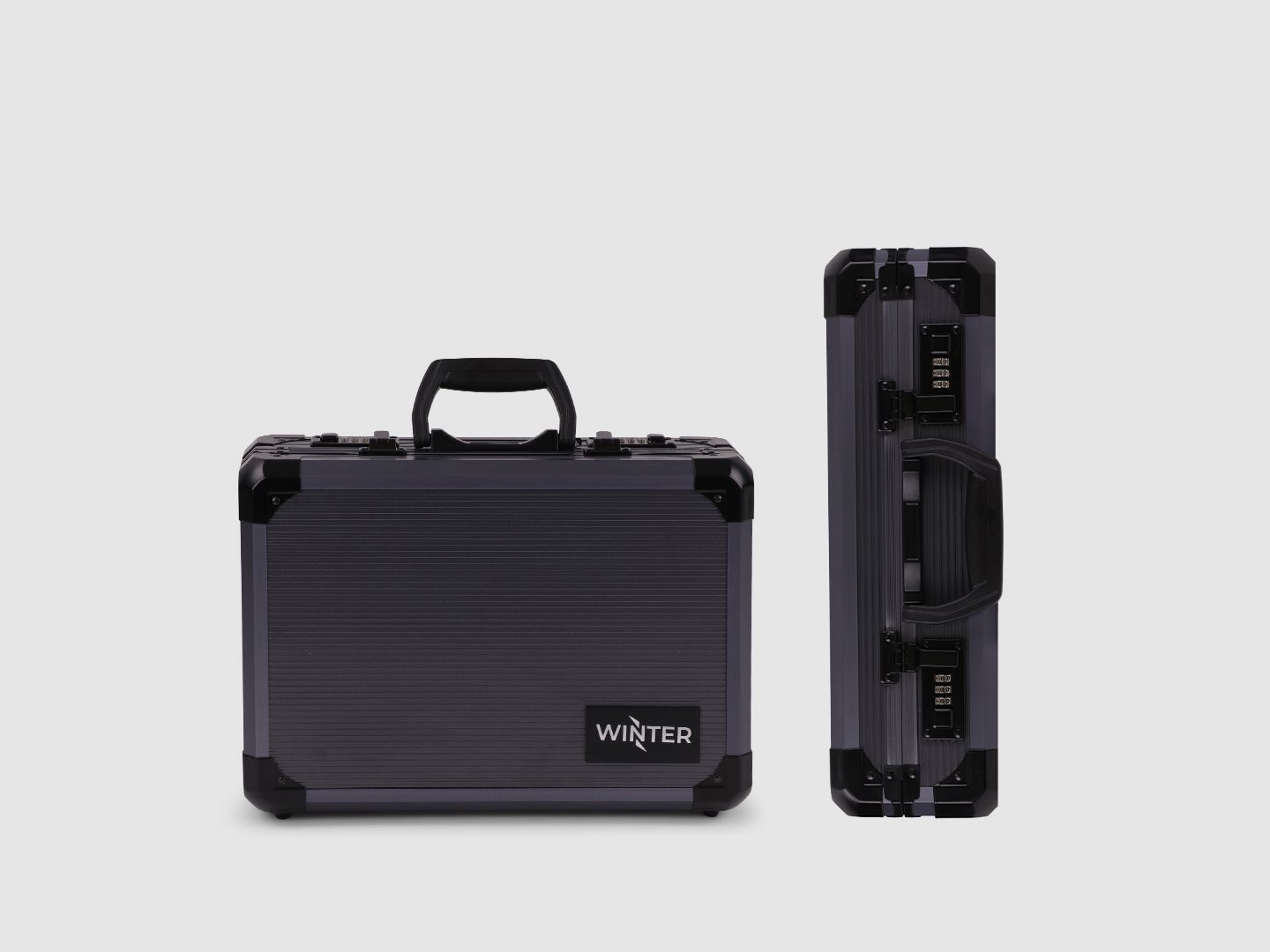 Winter Pistolenkoffer W14 für bis zu 2 Kurzwaffen – Aluminium/Holz, 2 Zahlenschlösser, Noppen (Grey)