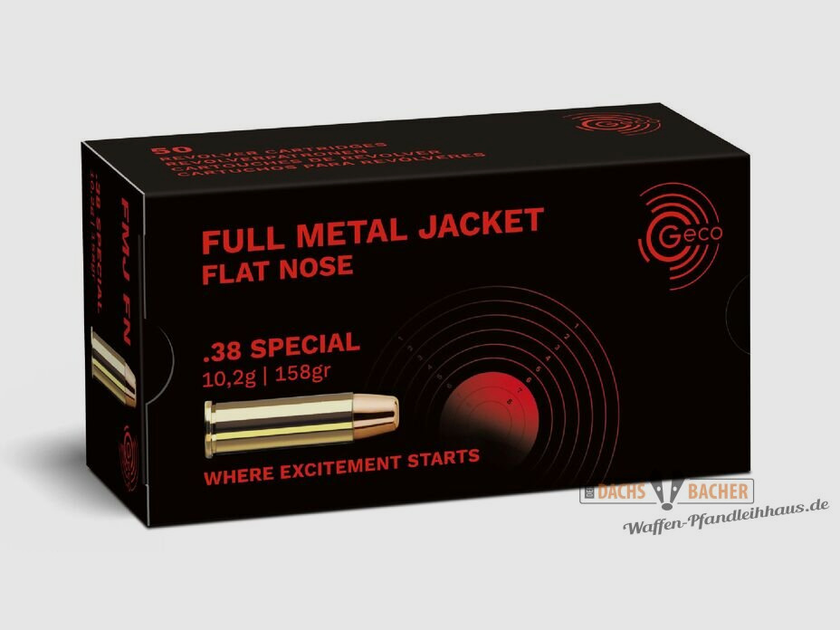 GECO .38 Special FMJ Full Metal Jacket Flat Nose 10,2g/158gr 50 Schuß