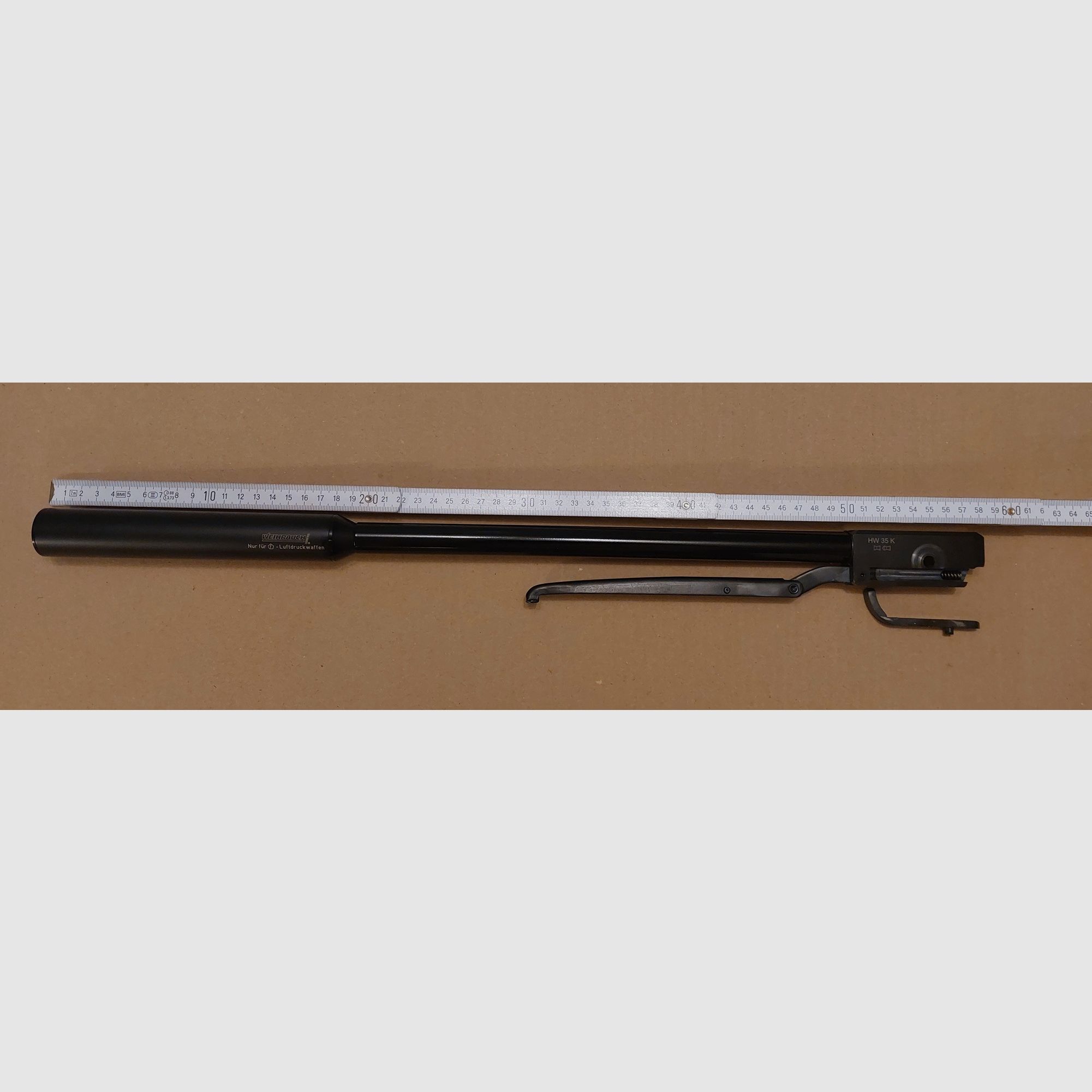 Weihrauch HW 35 K Lauf 5,5 mm ohne F mit lackierten Laufmantel, aufgeschraubten Weihrauch Schalldämpfer