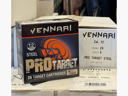 Vennari Pro Target Steel (Staal Schrotpatronen) voor Skeet Kaliber 12/70 (No. 9) 24g - SKEET STAAL