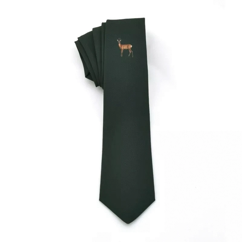 Hunting tie, dark bottle green – green roe deer with buck