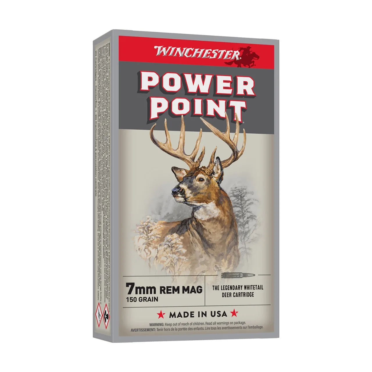 Box mit 20 Patronen 7mm Remington Magnum Power Point 150 grains