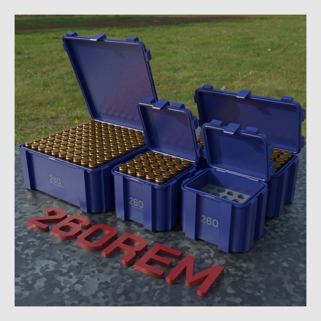Filamelt ammunition box / .260 Remington / 'flip lid' / cartridge box, ammo box