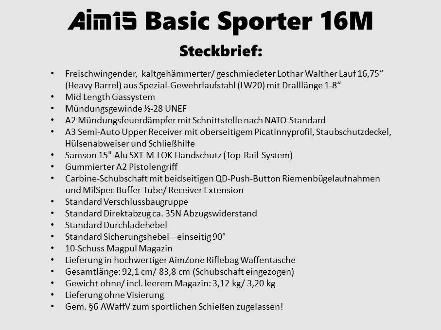 AimZone Ha.Büchse .223Rem AimZone Aim15 Basic Sporter 16M System AR-15 +Geco 1-6x24 Zielfernrohr+Burris PEPR