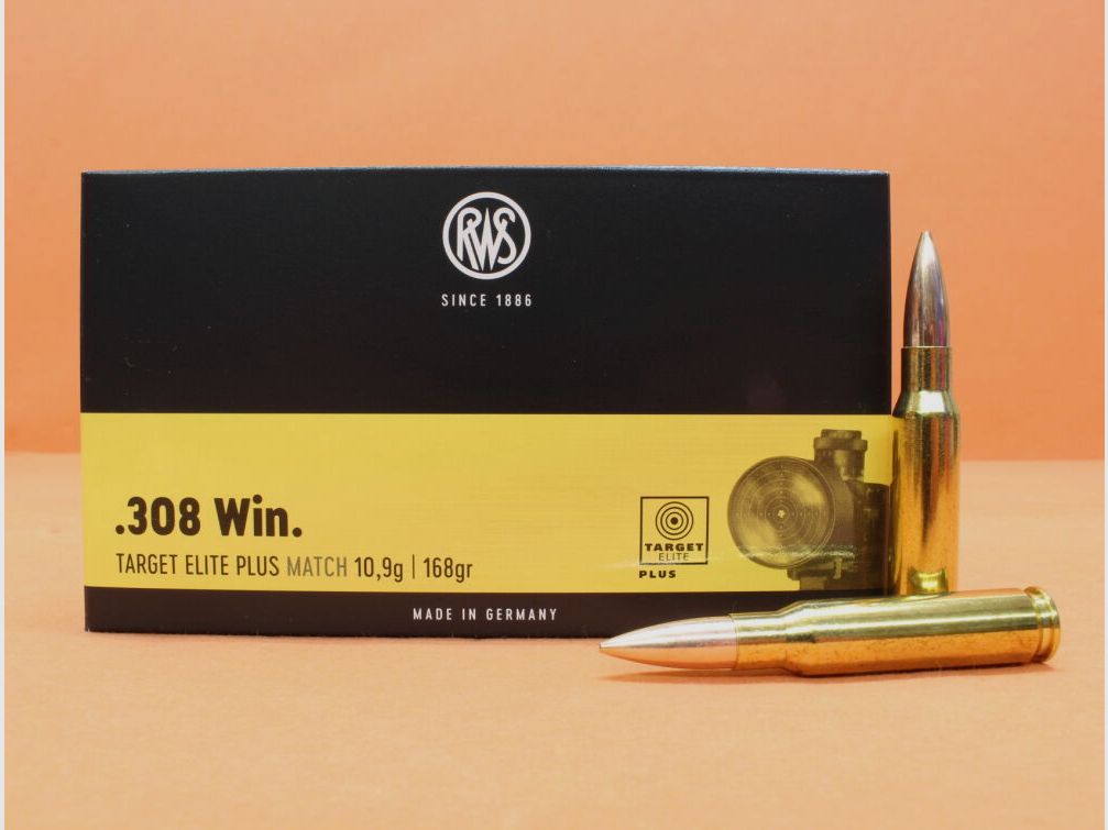 RWS Cartucho .308Win RWS 168grs HPBT (2403867) VE 20 cartuchos (Target Elite Plus)/ 10,9g punta hueca de competición
