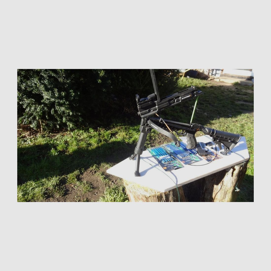 Armbrust Steambow AR6 Pfeile Kriegspfeile Red Dot Visier Stativ